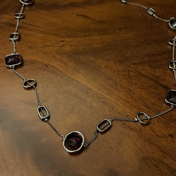 Purple Silver Crystal Long Necklace - Picture 2 of 4